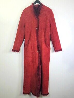 VINTAGE 70s T.W. PELLE RED SUEDE SHEARLING PENNY LANE BOHO AFGHAN  MAXI DUSTER.